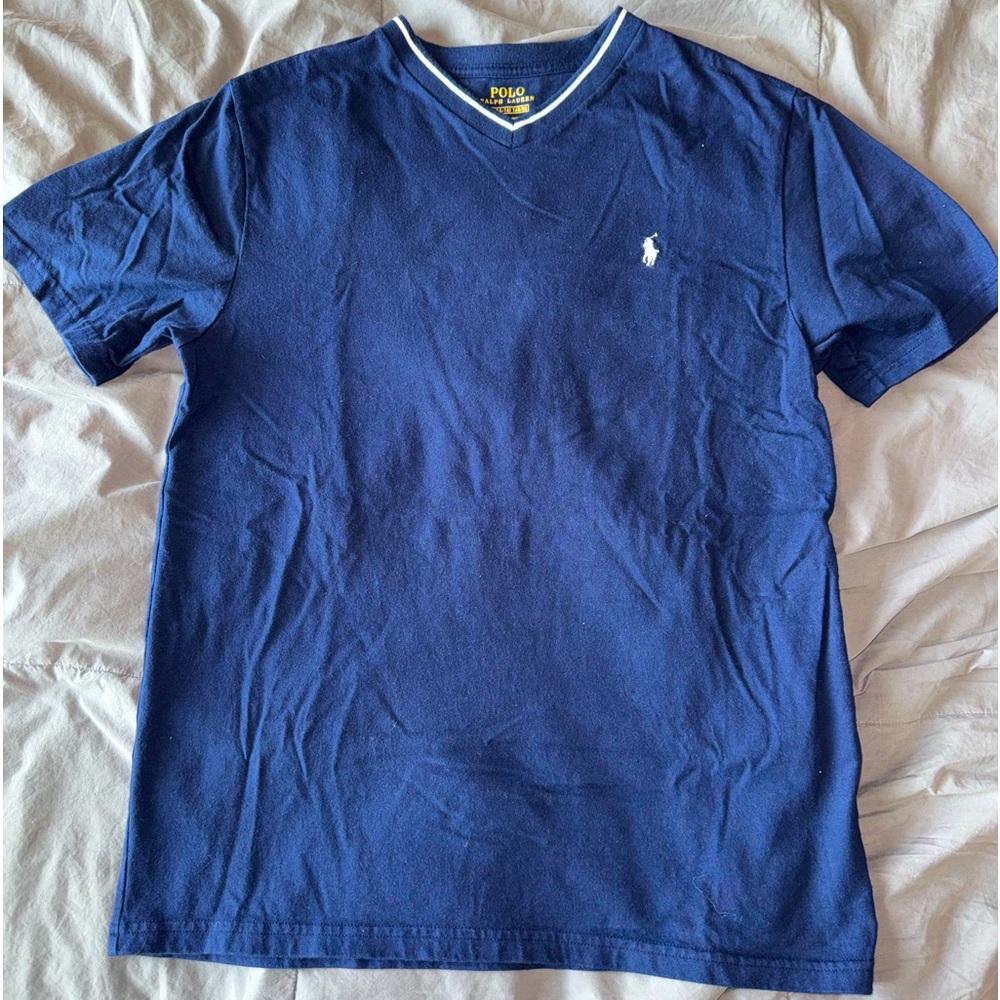 👉🏼Like New👈🏼 Boy’s Polo Ralph Lauren V-neck Navy Tee Size: LG 14/16